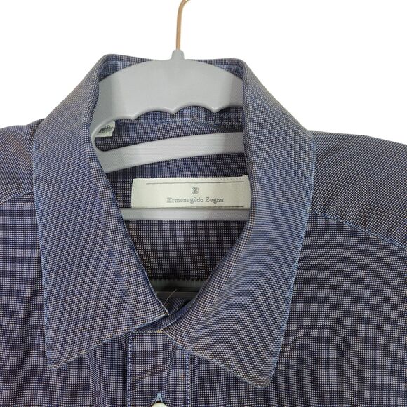ERMENEGILDO ZEGNA‎ Shirt Mens 39 15.5 Purple Blue Sheen Button Dress Shirt - Picture 8 of 10